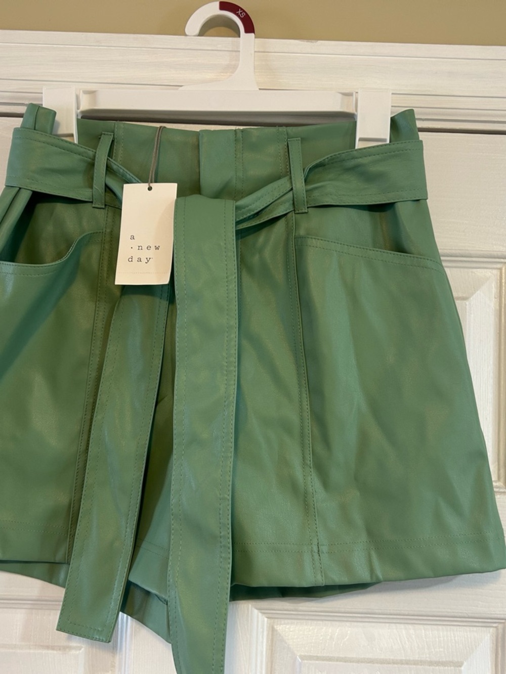 a new day Mint Green Faux Leather Skort with Paperbag Waist